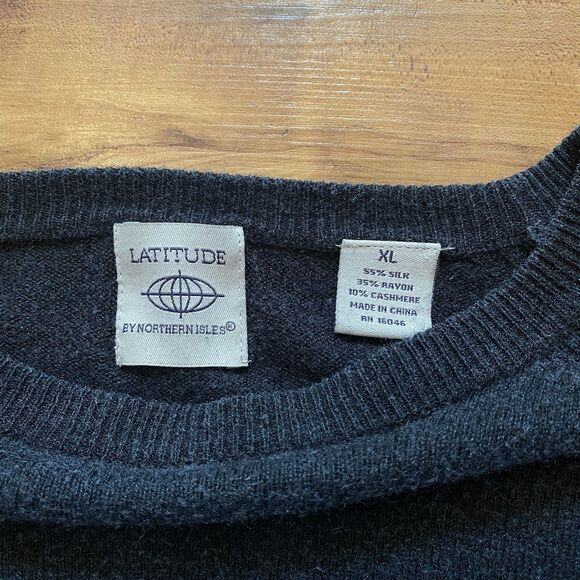 VTG LATITUDE by Northern Isles Mens XL Dark Gray Silk Cashmere Crewneck Sweater - Picture 5 of 12
